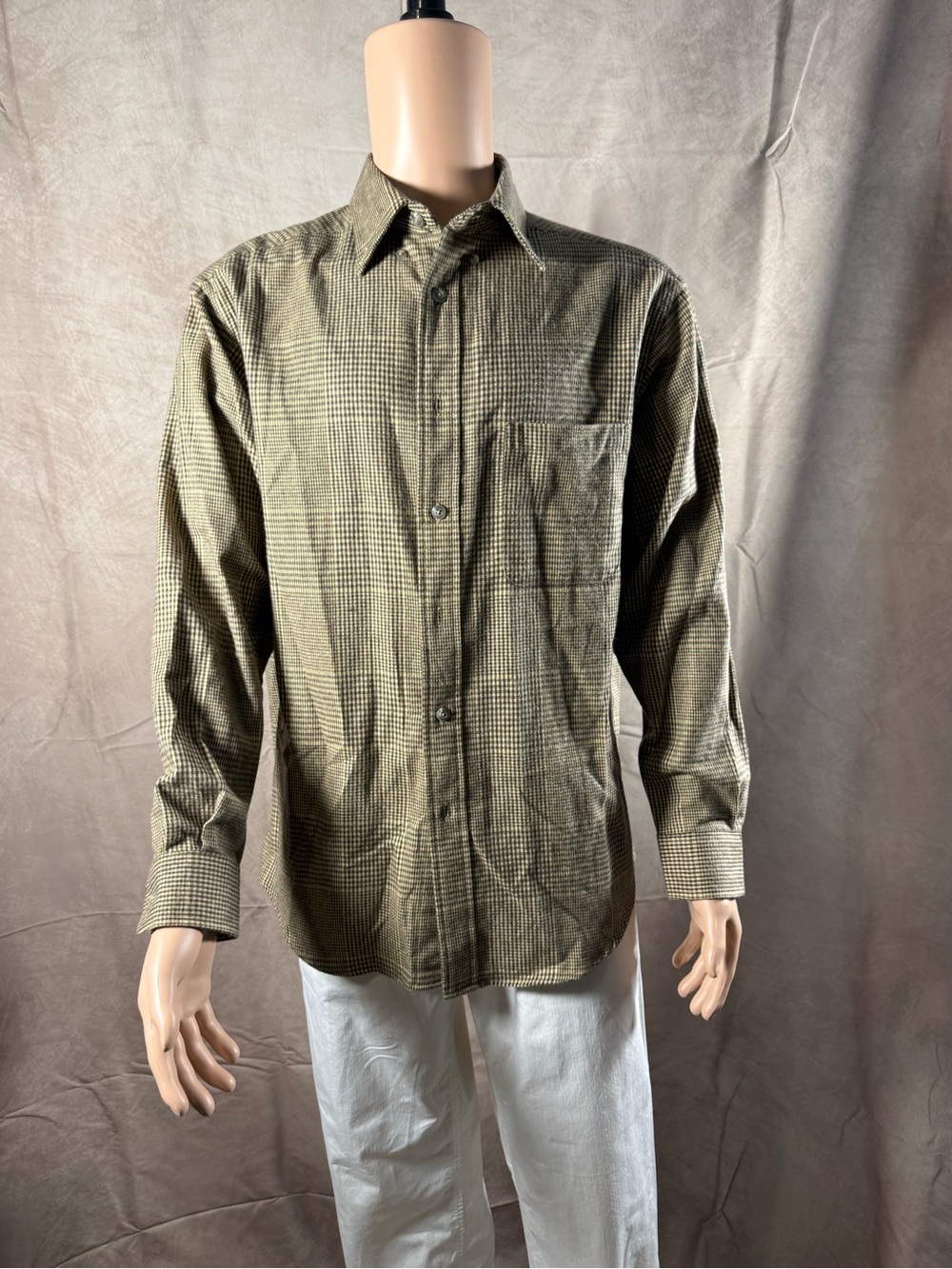 Men's Olive-Tone Check Button-Down Shirt